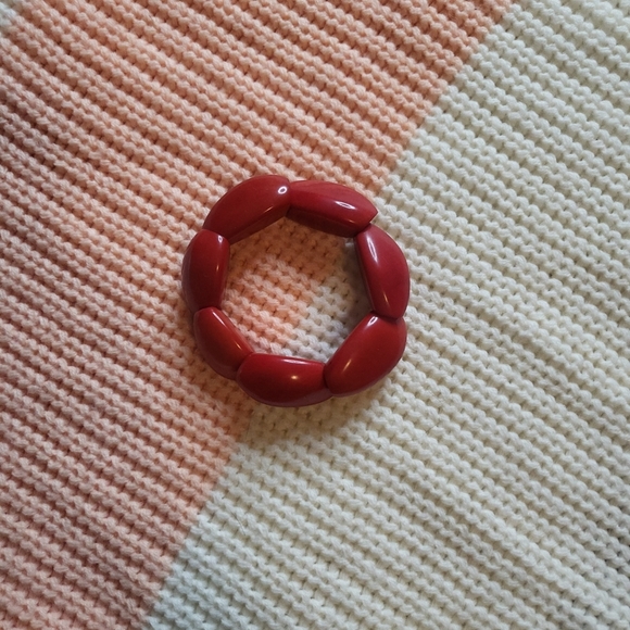 Vintage Jewelry - Vintage Large Red Polished Tagua Seed Bead Bracelet